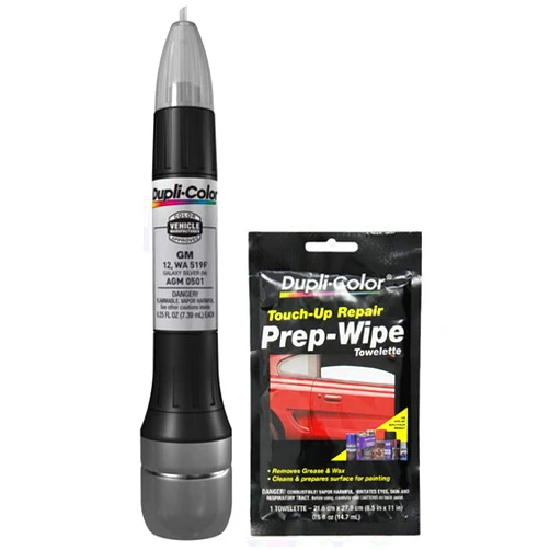 Sherwin-Williams Company Dupli-Color AGM0501 Metallic Galaxy Silver Exact-Match Scratch Fix All-in-1 Touch-Up Paint Compatible with GM Vehicles Bundle with Prep Wipe Towelette (2 Items)