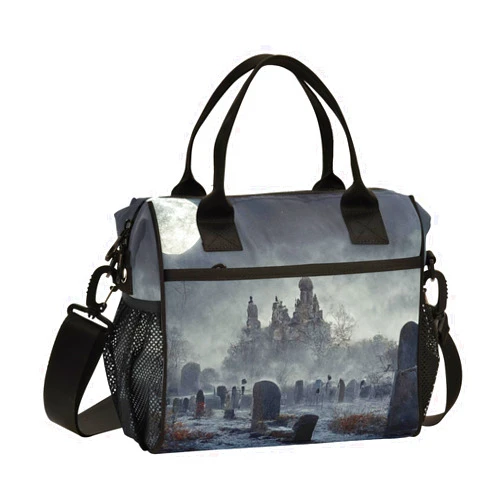TecEr Two-moons Print Insulated Cooler Lunch Bag for Women Men, Reusable Lunch box with Adjustable Shoulder Belt for Office Travel Picnic,S