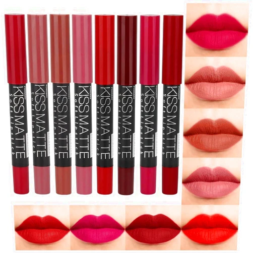 evpct 8Pcs Matte Lipstick and Lip Crayon Lip Liner Pencil Pen Set for Women DNM Dark Ruby Deep Red Nude Beige Chestnut Brown Mauve Plum Purple Wine Red Matte Lip Liner Crayon and Liquid Lipstick 03