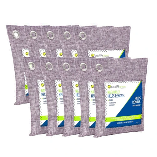 GREEN BREATHE ECO Breathe Green Charcoal Odor Eliminator Bags (10-Pack) | Activated Bamboo Charcoal Deodorizer | Natural Freshener Removes Odor &Moisture | Odor Eliminator for Car, Closet, Bathroom, Gym Bag, Shoes