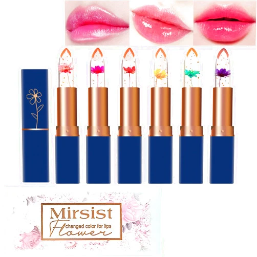 KTouler 6 Pcs Crystal Flower Jelly Lipstick,Moisturizing Long Lasting Magic PH Temperature Color Changing Lip Gloss, Nourishing Tinted Lip Balm Set