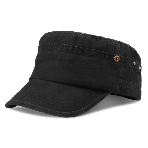 JremPan Military Hats for Men - Washed Cotton Military Caps Cadet Army Cap Vintage Adjustable Flat Top Cap