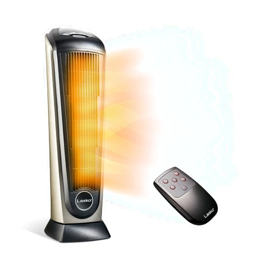 Lasko Oscillating Ceramic Tower Space Heater for Home with Adjustable Thermostat, Timer and Remote Control, 22.5 Inches, Grey/Black, 1500W, 751320