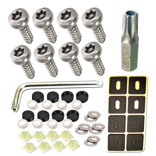 ZXFOOG Stainless Steel License Plate Screws- Rustproof Plate Screws for Fastening Front or Rear Plate Frame Holder, License Plate Security Screw with Black Caps (Anti-Theft Self Tapping Screws)