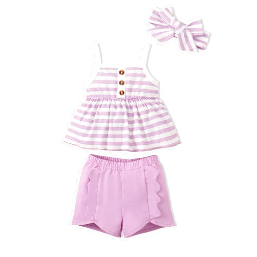 SUNNY PIGGY Toddler Baby Girls Summer Clothes Infant Newborn Outfits Stripe Tank Top Shorts Set