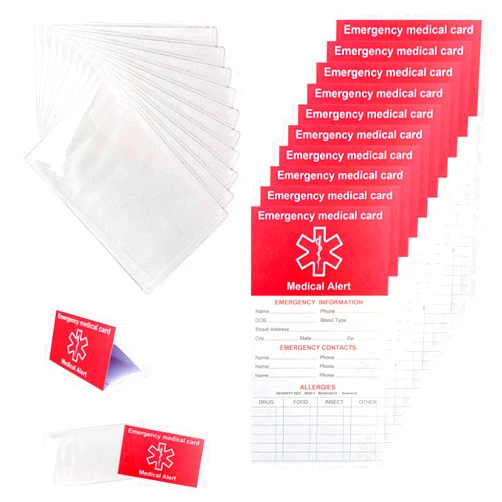 HoHpHq 10 Pack Red Medication List Card with 10 Sleeves for Family Members Like Elderly - Emergency Contact ID Card for Wallet, Phone, Pocket, Handbags - Medical Systems for Retirement Community