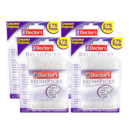 The Doctor's BrushPicks, Interdental Brushes & Dental Picks, Gently Remove Food Debris from Braces & Dental Work, 275 Count, Pack of 4