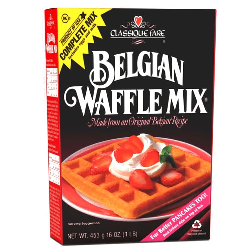 Classique Fare Belgian Waffle Mix - Makes Light and Crisp Waffles, Pancakes, Muffins & Crepes - Works with Waffle Maker - Fast and Fresh Breakfast Foods - 16 Oz Box