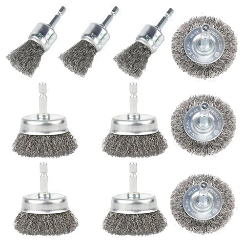 ZHRMJZG 10 Pack Wire Brush for Drill, Carbon Steel Wire Wheel Brush, Cup Brush, Pen Brush Set with 1/4-Inch Hex Shank for for Cleaning Rust, Stripping and Abrasive