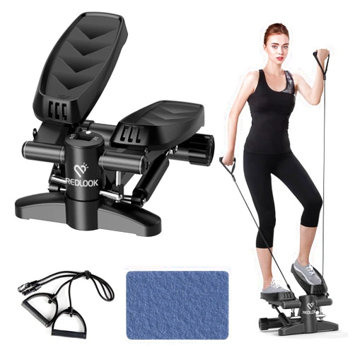 REDLOOK Mini Mute The Sound Stair Stepper,300LBS Loading Capacity, with LCD Monitor Floor mat Resistance Rope Hydraulic Fitness Stepper for Home Desk or Office Workouts-Black