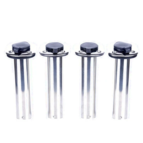 Amarine Made 4 Pack of Stainless Steel Flush Mount Rod Holders with Rubber Cap, Liner, Gasket (90 Degree Rod Holders)