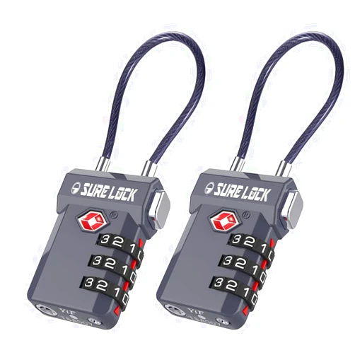 SURE LOCK TSA Compatible Travel Luggage Locks, Inspection Indicator, Easy Read Dials Grey 2 Pack