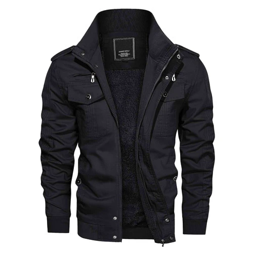 CRYSULLY Men's Winter Casual Thicken Multi-Pocket Field Jacket Outwear Fleece Cargo Jackets Coat