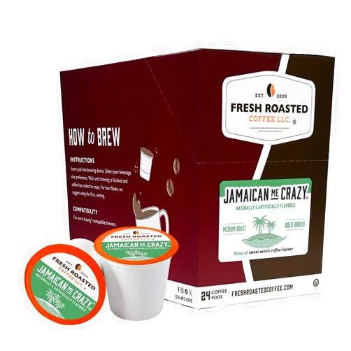 Fresh Roasted Coffee, Jamaican Me Crazy, Flavored Coffee Pods, 24 Count