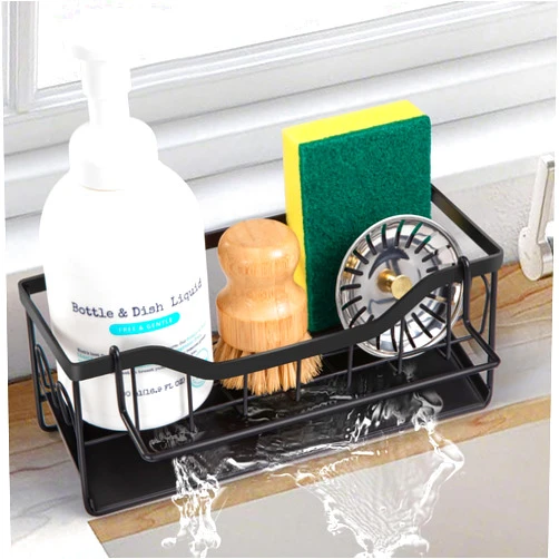 Sinnsally Sponge Holder for Kitchen Sink Caddy,Dish Soap Holder for Countertop,Kitchen Sink Organizer with Auto Draining Tray,Brush Dispenser Storage for Kitchen Organization Accessories & Decorations