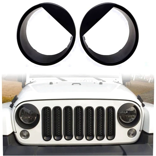 Bolaxin for Jeep Accessories Angry Bird Style Headlight Lamps Cover Ring Trim Compatible with Wrangler JK & Unlimited 2007-2018 Mods Decor (Black)