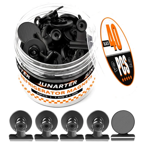 Junarter 40 Pack Magnetic Clips Heavy Duty, Black Magnet Clips for Fridge, Refrigerator Magnets, Strong Magnetic Clip, Scratch Free Magnets with Clip for Whiteboard, Refrigerator, Locker