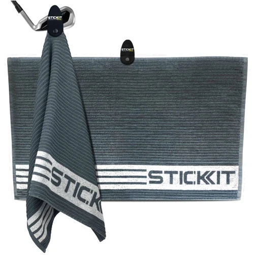 STICKIT XL Magnetic Golf Towel - Ultra Durable Cotton Terry Weave with Removable Magnet - Large Golf Towel for Bags, Caddies & Carts - Removes Dirt, Grass, & Debris from Club Face - 36” x 20” (Gray)