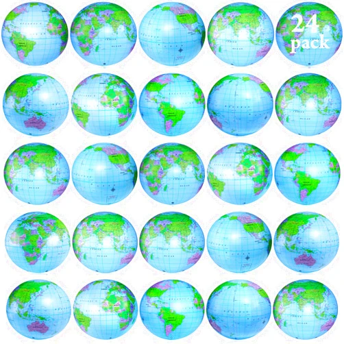 Sotiff 24 Pack 16 Inches Inflatable World Globe Beach Balls Blow up Earth Beach Ball Large Pool Toys for Party Birthday Party Favor Luau Decorations