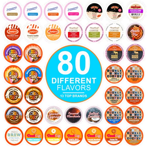 Crazy Cups Flavored Coffee Pods Variety Pack for Keurig K Cups Brewers, Assorted Flavored Coffee Sampler, 80 Count