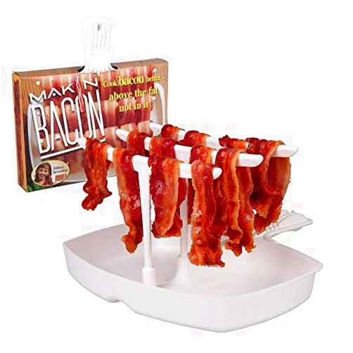 MAKIN BACON The Original Makin Bacon Microwave Bacon Dish - Makes Crispy Bacon in Minutes - Simple, Quick, and Easy to Use - Reduces Fat Content for a Healthier Meal - Molded in The USA