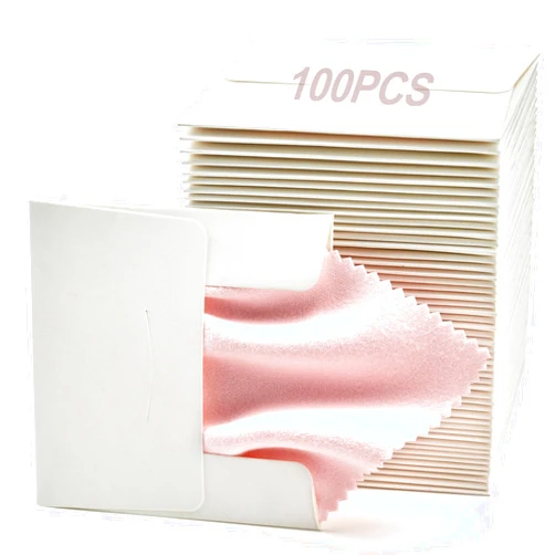 PINGMIC 100PCS Jewelry Cleaning Cloth, Professional Polishing Cloth Individually Wrapped, Pink Silver Polishing Cloth for Jewelry Sterling Silver Gold Platinum Watch Coins and More (3.15