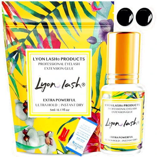 Lyon lash Extra Powerful Eyelash Extension Glue - Lyon Lash 5ml Performance Glue | 1-2 Sec Dry Time | 6-8 Weeks Retention | Black Adhesive Supplies for Professional Use