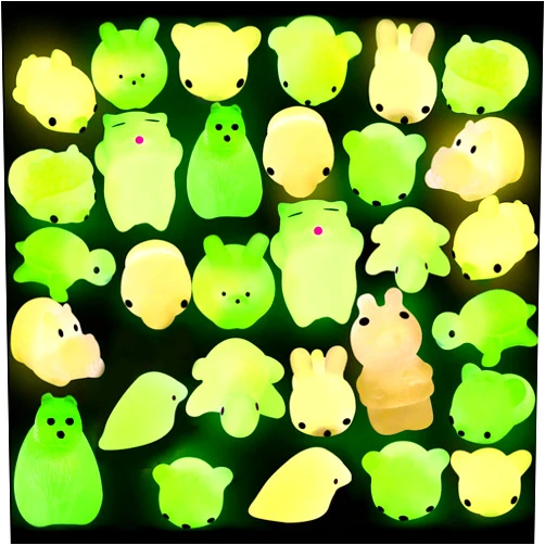 Outee 30 Pcs Mochi Animals Toys Glow in The Dark Mochi Toys Mini Stress Relief Toys Mochi Cat Relief Stress Toys Easter Gifts