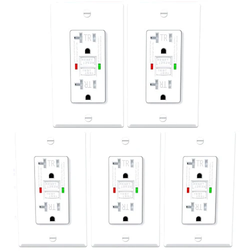 ELECTECK GFCI Outlets 20 Amp, Tamper Resistant (TR), Self-Test GFI Receptacles with LED Indicator, Ground Fault Circuit Interrupter, Decor Wallplate Included, UL Listed, White, 5 Pack