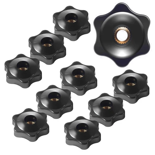 HouseUp 12 Pcs Star knobs, 1/4 20 knob 6 Star Knobs 1/4 Inch 20 Female Threaded Hexagon Head Thru Knob Clamping Knobs Jig Knobs T Knob