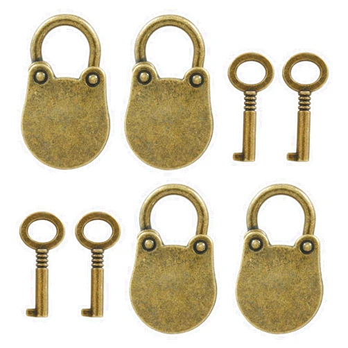 Luomorgo 4 Pcs Antique Bronze Padlock, Vintage Padlocks Retro Metal Lock and Key, Archaize Bear Head Shape Mini Antique Lock for Small Chest, Box, Notebook