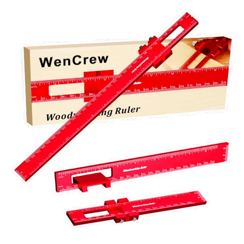 WenCrew Woodworking Ruler 3Pcs 6/8/12 Inch Slide Rule Precision Ruler Woodworking Tools Adjustable Metal Aluminum Marking Gauge Pocket Ruler Scribing Measuring Tools Edge Ruler for Woodworking (3Pack Red)
