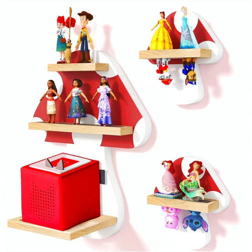 YEMNMFH Set of 3 Magnetic Wall Shelf for Toniebox, Charging Station Storage, Cute Display Shelves Wall Mounted for Tonie Figures, Unique Tonie Shelf for Children to Play and Collect - Mushroom