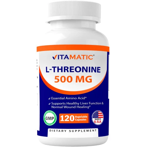 Vitamatic L-Threonine 500 mg 120 Vegetable Capsules - Promotes Healthy Liver, Cardiovascular & Structural Function