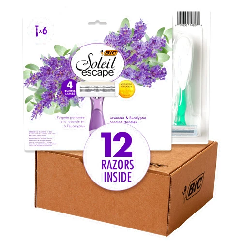 Bic Razors BIC Soleil Escape Women's Disposable 4-Blade Razors, Lavender & Eucalyptus Scented Handles, Smooth Shave, 12-Pack, Ideal Womens Shaving Gift Set