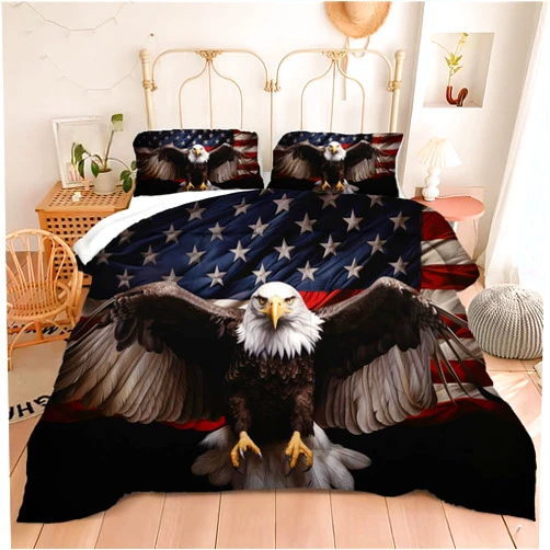 Motorax American Flag Comforter Sets King Size Bald Eagle Soft Microfiber Quilt Bedding Sets for Boys, King - 1 Comforter + 2 Pillowcases