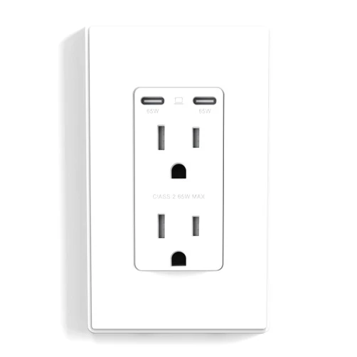 ELEGRP 65W Ultra-Speed USB C Outlet Receptacle for Laptop, 15 Amp Wall Outlet with USB C Ports, Tamper Resistant USB Outlet, Wall Plate Included, UL Listed, 1 Pack, Matte White