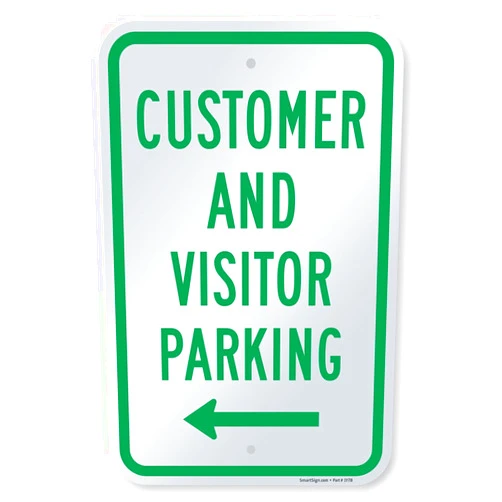 SmartSign 18 x 12 inch “Customer And Visitor Parking” Metal Sign with Left Arrow, 63 mil Laminated Rustproof Aluminum, Green and White