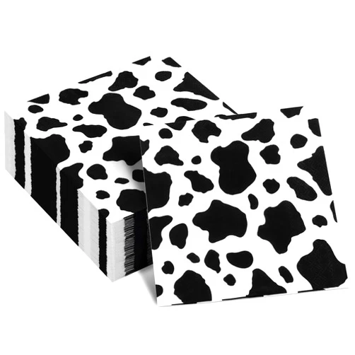 durony 100 Pack Cow Party Napkins Cow Print Animal Cloth Napkin 3-Layers Farm Animal Party Napkins for Cow Print Birthday Tableware Dinner Party Supplies