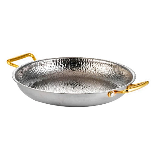 ZMQJEQANBG 304 Stainless Steel Paella Pan, 4 Sizes Skillet, Hand Hammered Non Stick Spanish Paella Cookware with Dual Rivet Handles for Homes Or Restaurants, 28cm, Rose Gold(Silver,28cm)