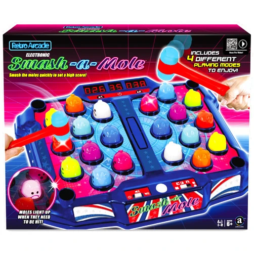 Merchant Ambassador Retro Arcade: Electronic Smash-A-Mole - Tabletop Game, Moles Light Up, 4 Playing Modes, 1-2 Players, Ages 6+