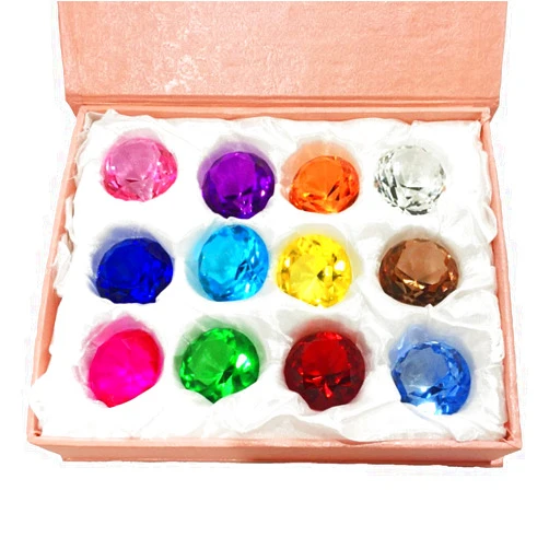 Duosuny 30mm Glass Diamond Paperweight Birthstone Table Decorations Christmas Centerpiece Gifts for Kids Multicolor Gifts Packing (12 pcs)