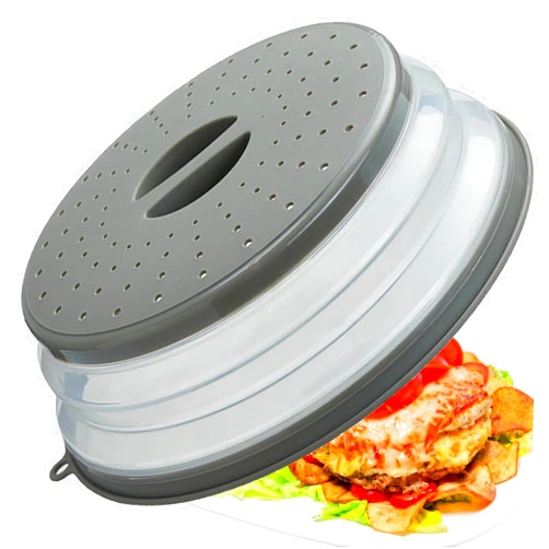 XGHJ Microwave Splatter Cover Vented for Food, Splatter Guard & Colander Kitchen Gadget for Fruit Vegetables Microwave Plate Cover with Hook Hole,Dishwasher-Safe,BPA-Free Silicone & Plastic (1 Pack)