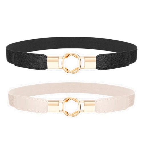 JASGOOD Women Retro Elastic Stretchy Metal Buckle Skinny Waist Belt 1 inch Wide