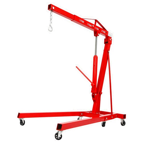 MSAIERPLR Engine Hoist 2 Ton Folding Hydraulic Cherry Picker Shop Crane Lift, Engine Crane with 4 Adjustable Positions & 6 Iron Caster Wheels, Engine Jack Hoist Lift for Garage Workshop,Red