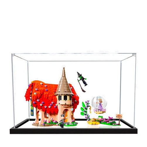 QIXINDGYH Acrylic Display Case for Lego 75690 Glinda and Elphaba Visit Munchkin Model, 3mm Dustproof Display Box, Display Case Compatible with Lego 75690 (Model Not Included) (Transparent 2MM+Mirror)