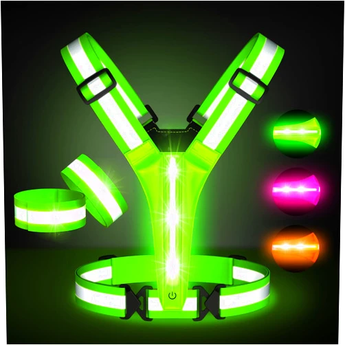 Ylzzrs Led Light Up Running Vest Reflective Vest for Runners Night Walking, Rechargeable LED Reflective Running Vest High Visibility with Adjustable Waist/Shoulde, Reflective Armband for Women Men