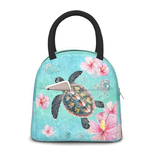 Luixdie Sea Turtle Lunch Box for Woman Ocean Animal Reusable Lunch Box Tote Bag with Front Pocket Leakproof Insulated Cooler Organizer for Work Picnic Beach Hiking Road Trip Turtle Lover Gifts