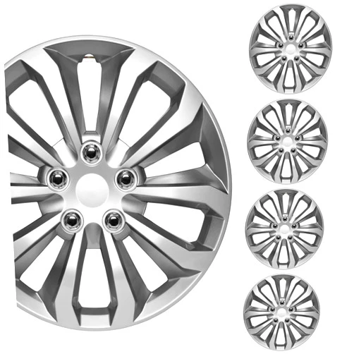BDK Hubcaps Wheel Covers for Cars Premium Silver and Gunmetal Hubcaps 16