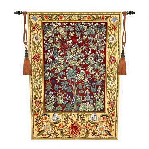 Aubelin Tapestry Large Ruby William Morris Tree of Life Fine Art Tapestry Wall Hanging Size 55